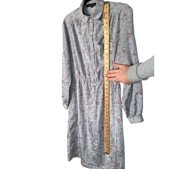 Vintage 1970s Lady Manhattan 8 Long Sleeve SILK Secretary Dress Floral Gray Pink - Picture 5 of 6